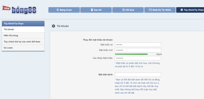 đổi mật khẩu bong88